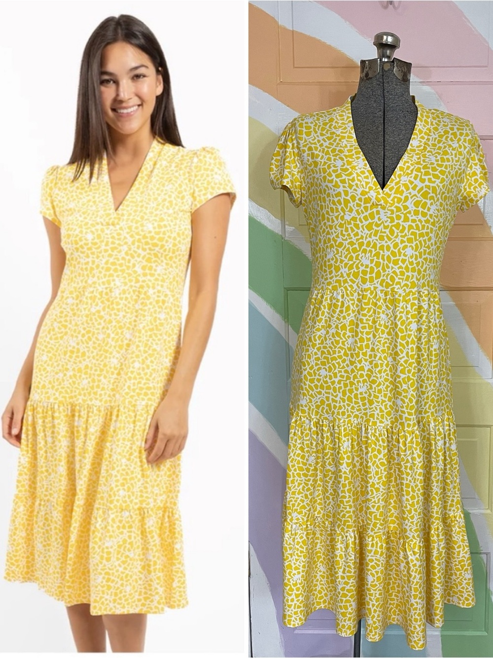 Jude Connally Libby Mums the Word Yellow Buttercup Tiered Midi Dress Sz XS 🧡🎀